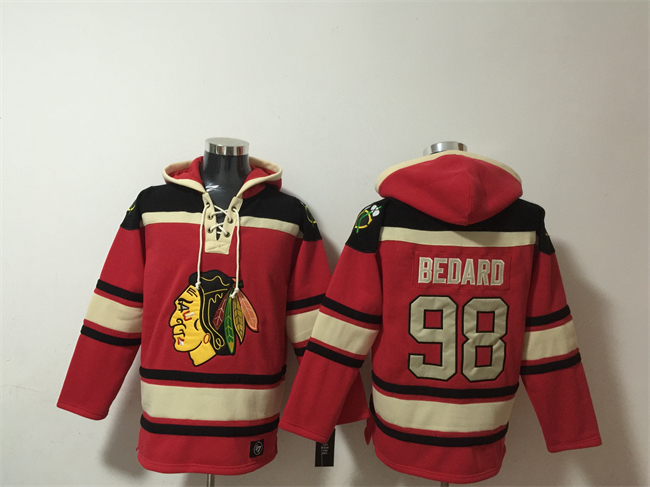 Men's Red Chicago Blackhawks #98 Connor Bedard Lace-Up Pullover Hoodie